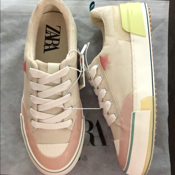 NWT Zara Girls Patches Lace Up Cotton Sneaker - Picture 9 of 10